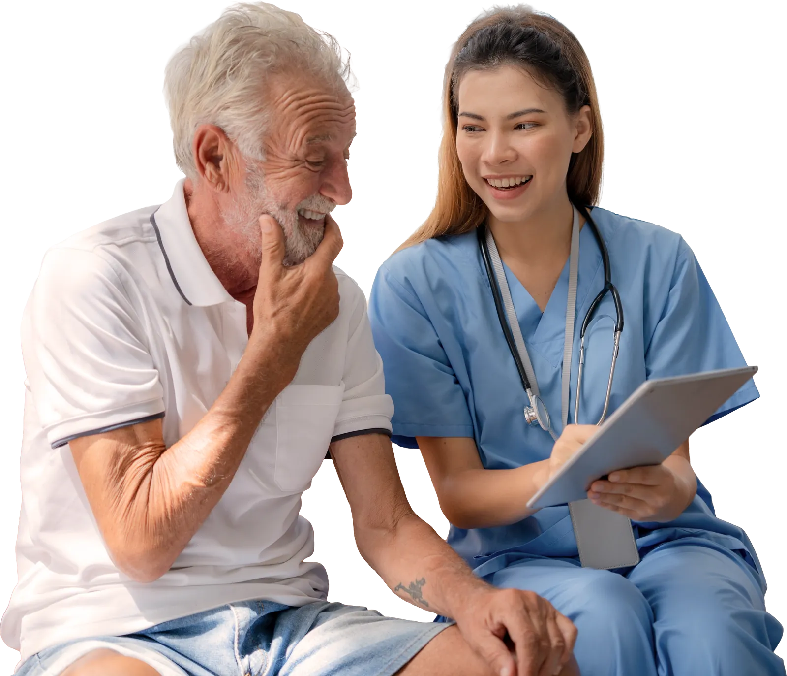 Nurse at Senior Living Home sharing technology